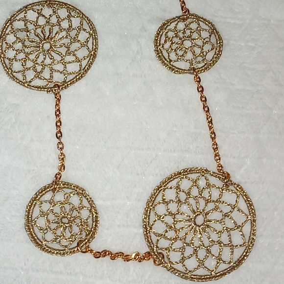 NWT Charming Charlie Crochet Brown Medallion Necklace - Picture 2 of 6